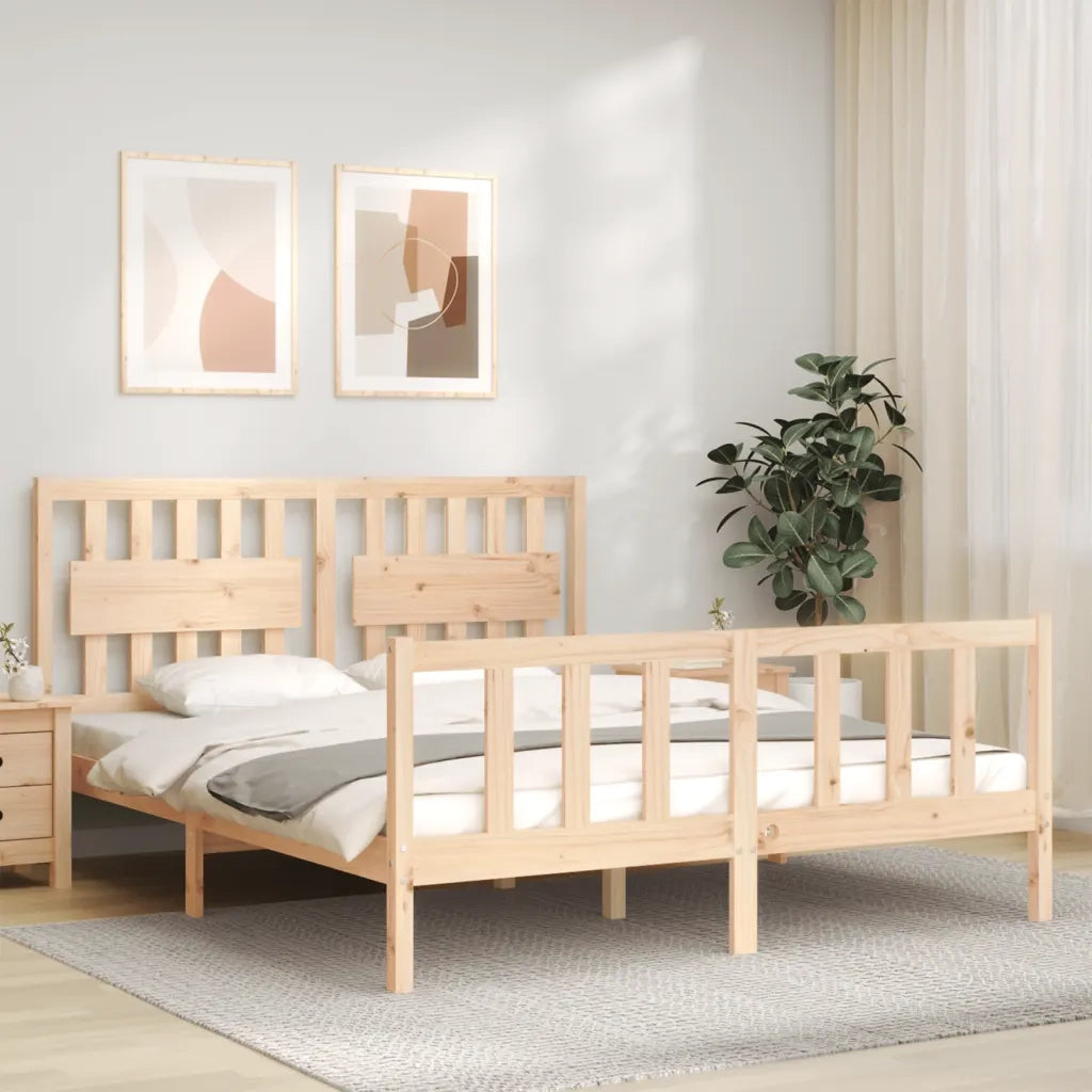 Letto matrimoniale | Letto per adulti | Giroletto senza Materasso 160x200 cm in Legno Massello di Pino