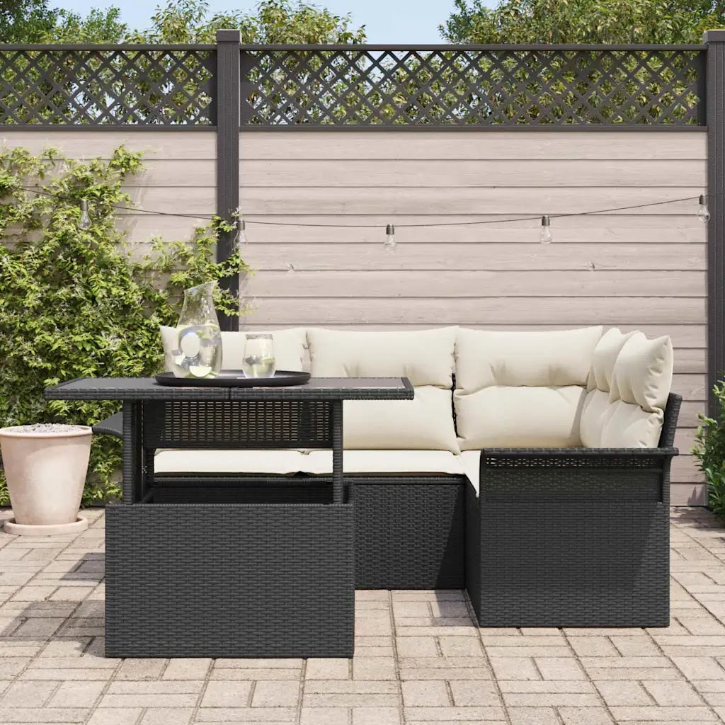 Set Divano da Giardino con cuscino 5 pcs Nero Poly Rattan