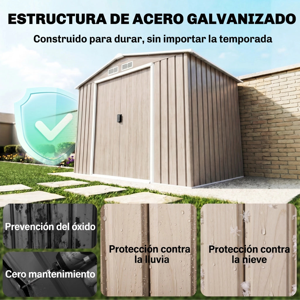 Casetta da Giardino ¨C zephmum ¨C Effetto Legno 213x130x185 cm con 2 Porte Scorrevoli e 4 Finestre