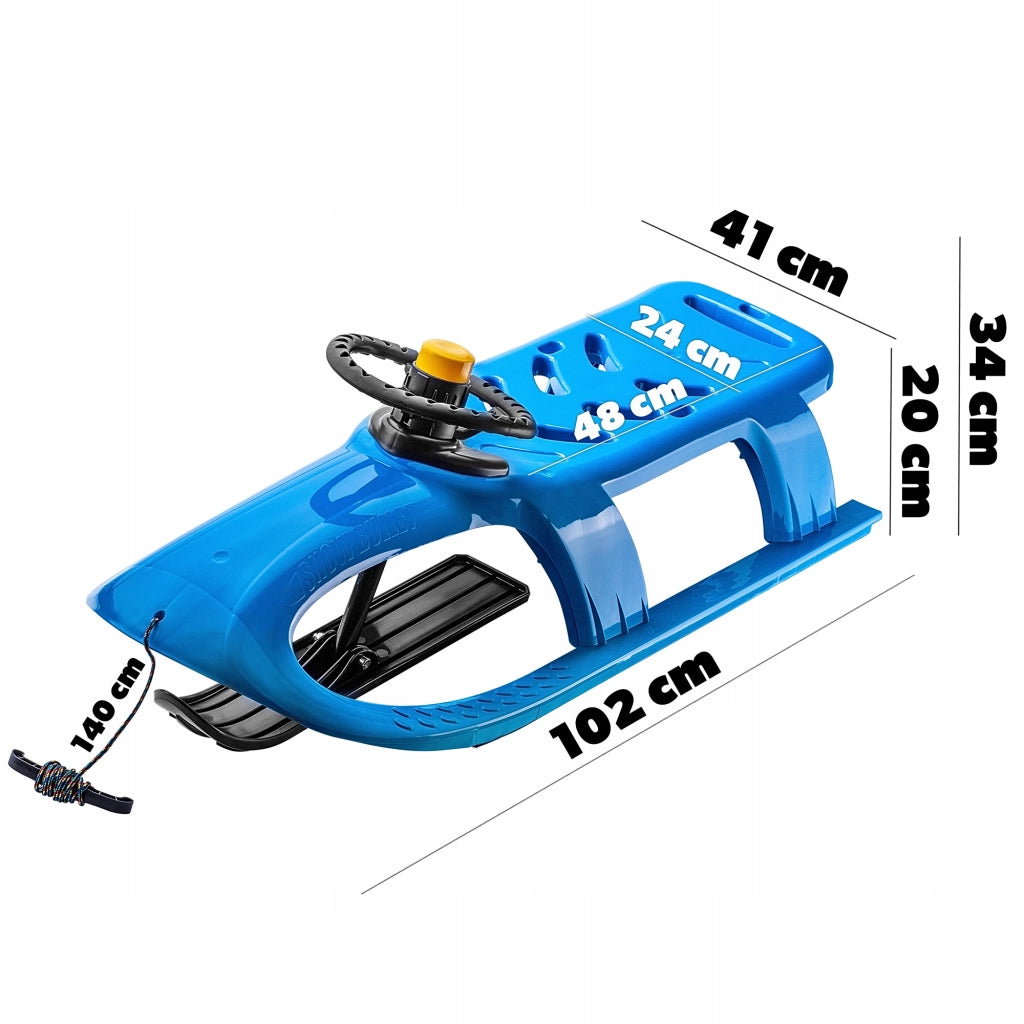 Slittino in plastica KADAX con volante per bambini, ideale per discese in montagna.