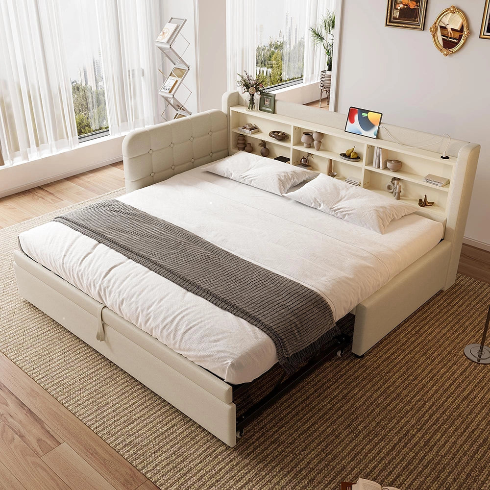 Divano letto 90-180x200cm?- Xylo - gigogne USB lino beige