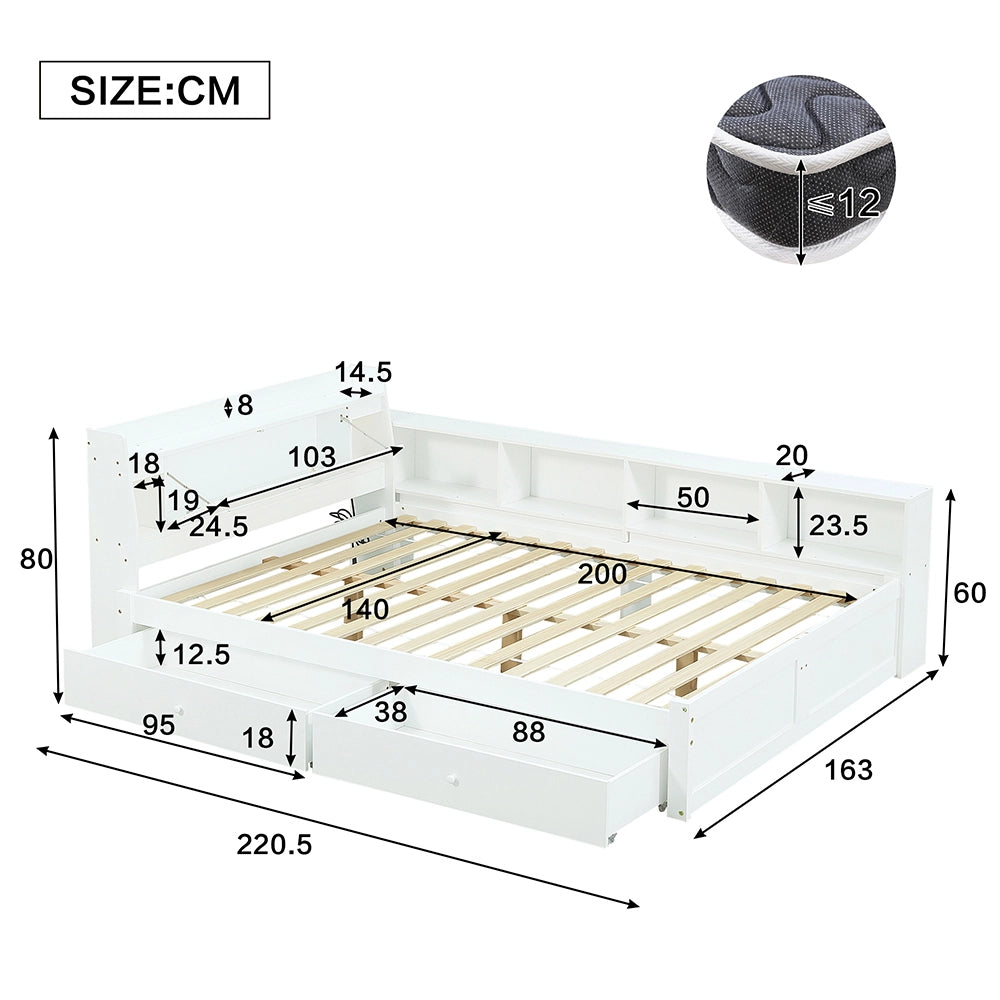 Letto matrimoniale - Xylo - 140x200 cm USB bianco