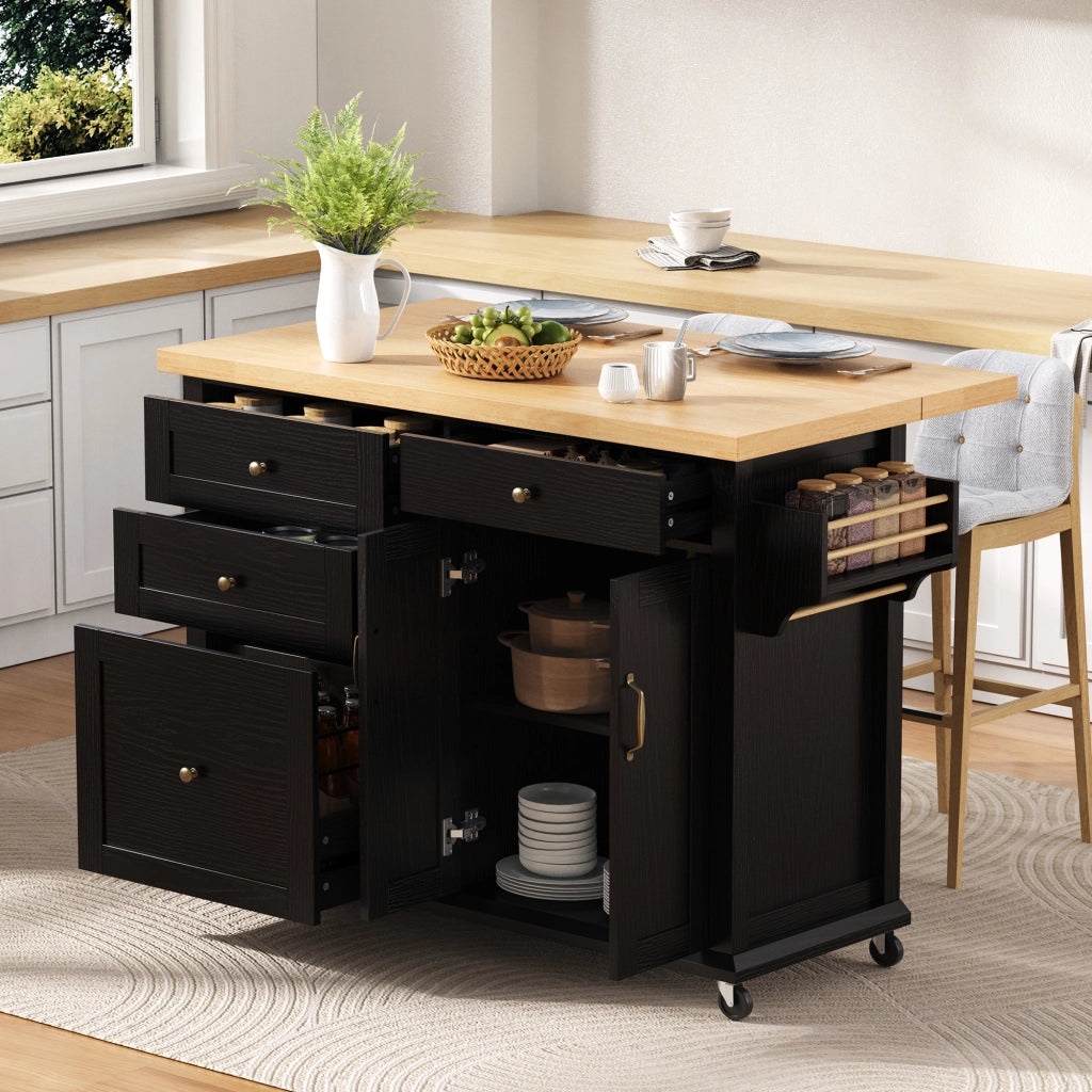 Isola Cucina Mobile con Tavolo Allungabile e Cassetti ¨C MINIMAL ¨C Nero