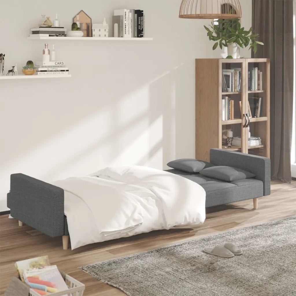 Divano Letto a 2 Posti con 2 Cuscini Grigio Chiaro in Tessuto 375799