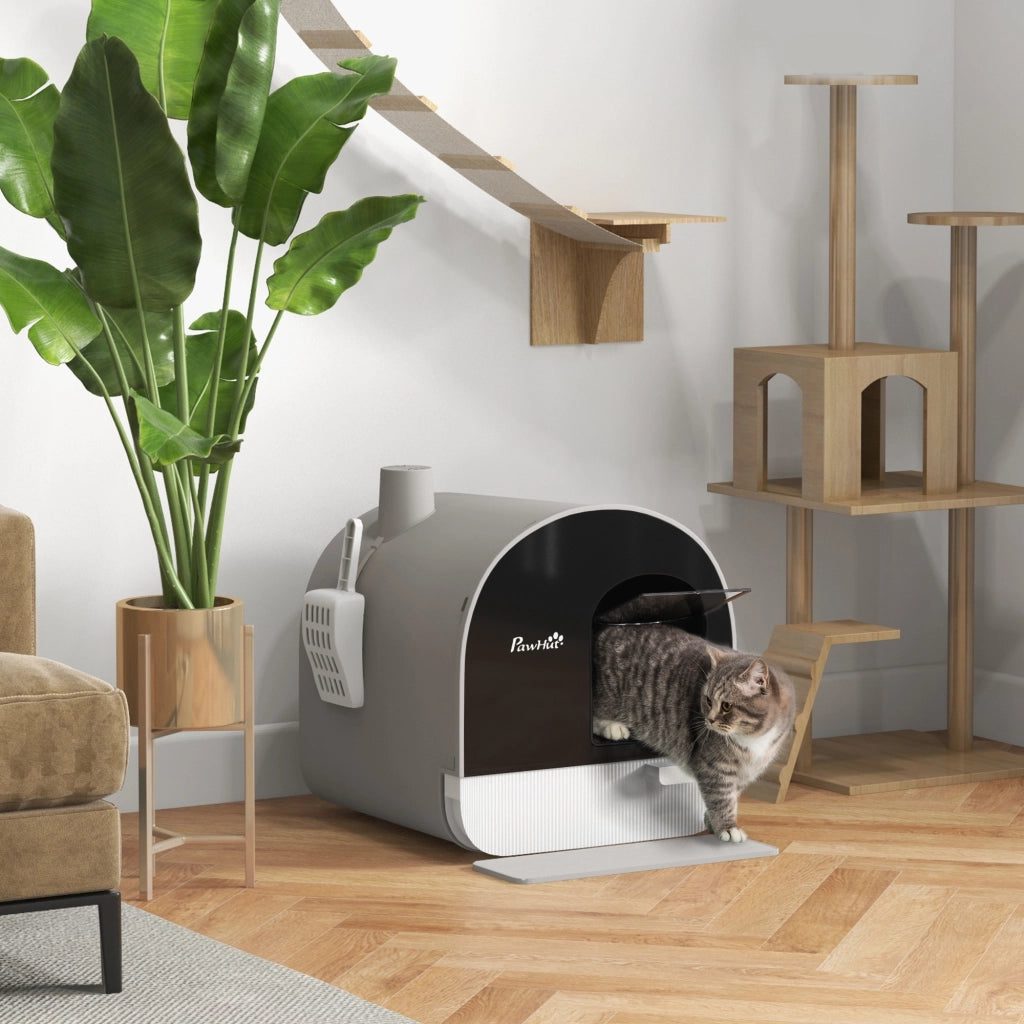 Casetta per Gatti con Coperchio, Paletta e Tappetino ¨C zephmum ¨C Grigio/Nero, Plastica