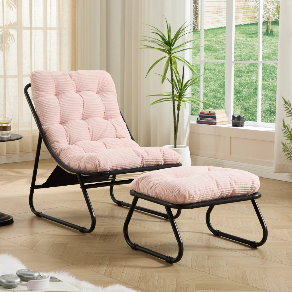 SEDIA LOUNGE DA ESTERNO Con pouf 65x78x86 cm Acciaio Rosa