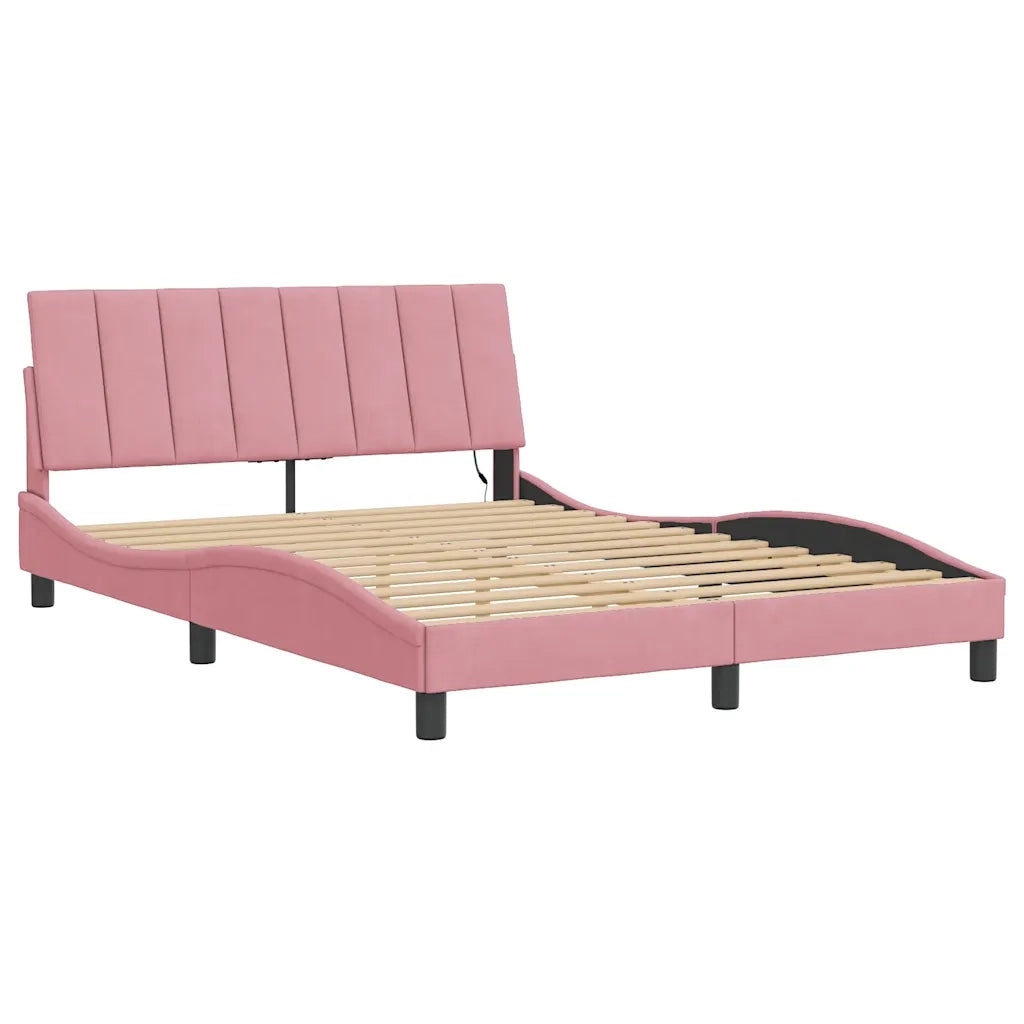 Giroletto con LED senza Materasso Hanko Rosa 140x200 cm in Velluto