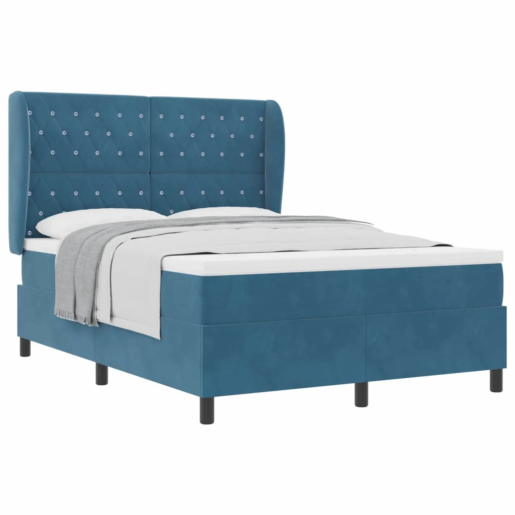 Letto a molle con materasso Blu Scuro 190 x 140 cm Velluto 3340872
