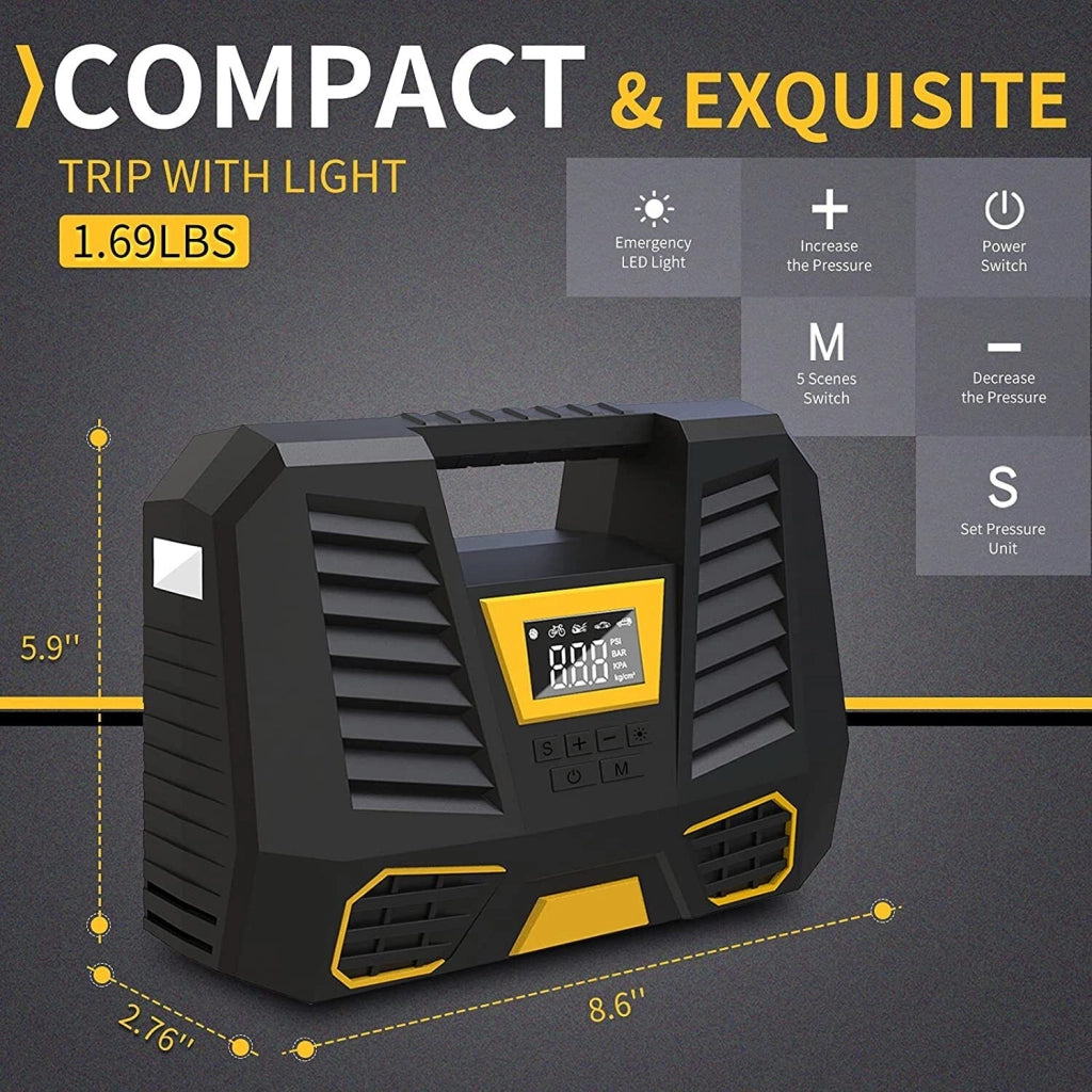 Compressore ad Aria Portatile a Batterie e a 12V Gonfiatore per Pneumatici Ruote