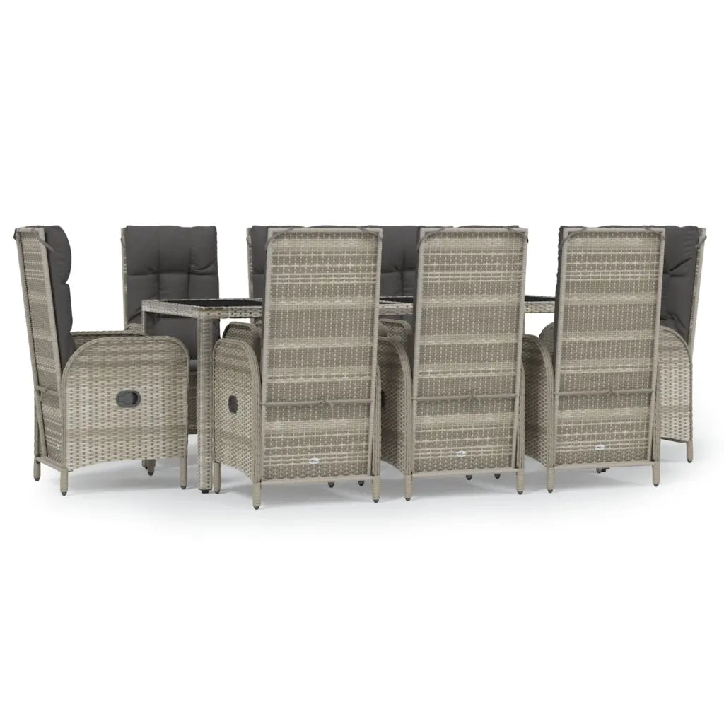 Set da Pranzo da Giardino 9 pz con Cuscini in Polyrattan Grigio 3185028