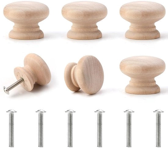 Set di 6 Deurknoppen in Legno per Mobili con Maniglie e Viti 35 mm