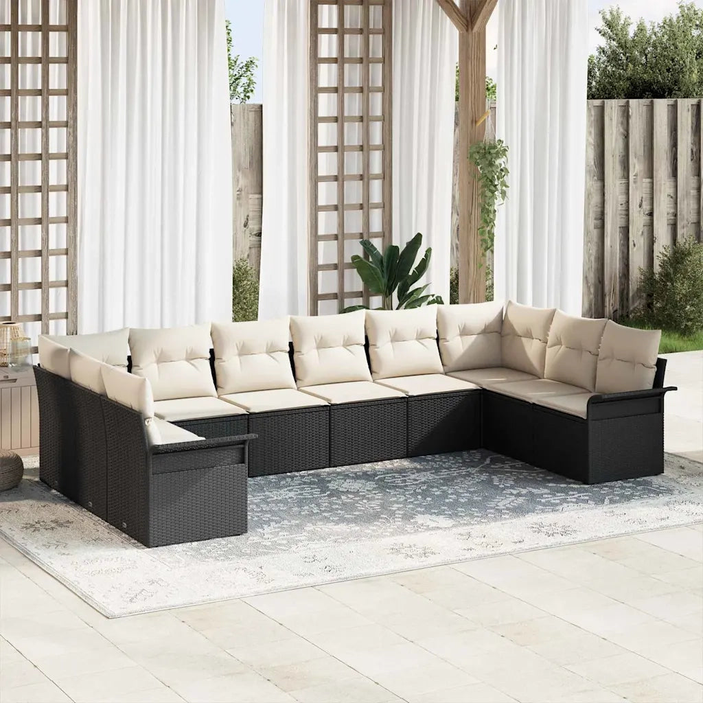 Set Divano da Giardino con cuscino 10 pcs Nero polyrattan