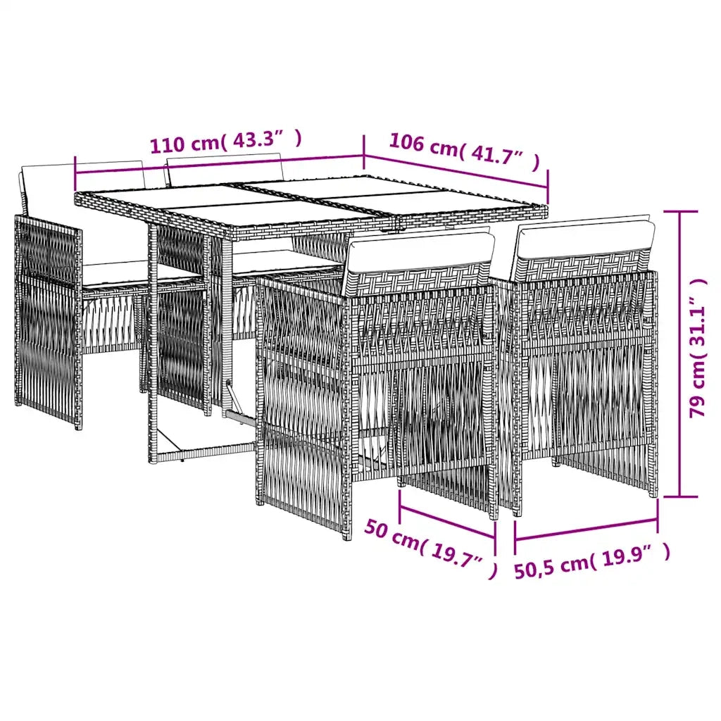 Set Pranzo da Giardino 5 pz con Cuscini Beige Misto Polyrattan