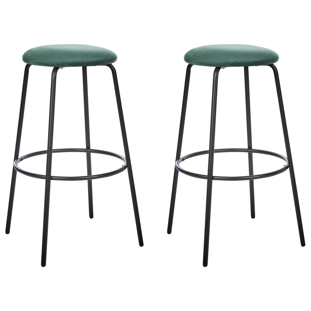 Set di 2 sgabelli da bar in velluto verde gambe in acciaio senza braccioli soggiorno salotto stile moderno