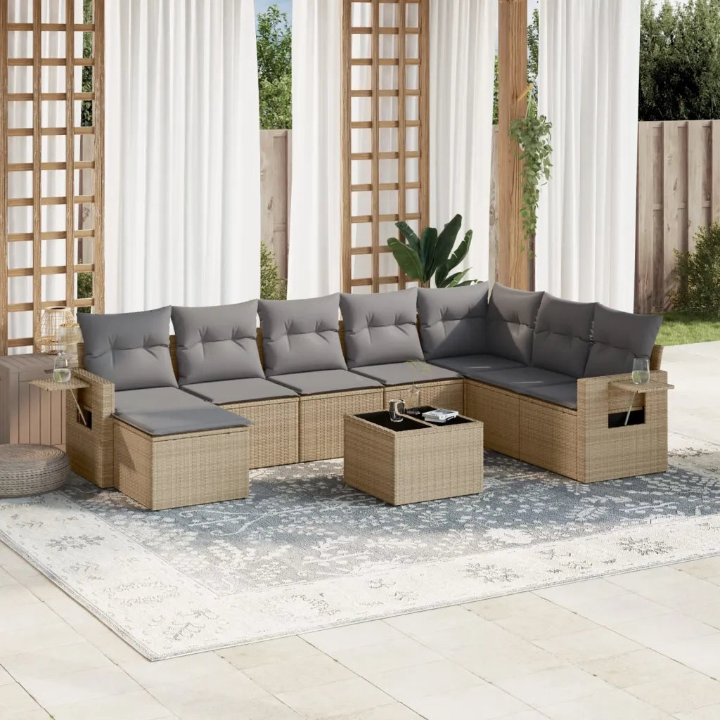 Set Divano da Giardino 9 pz con Cuscini Beige in Polyrattan 3220568