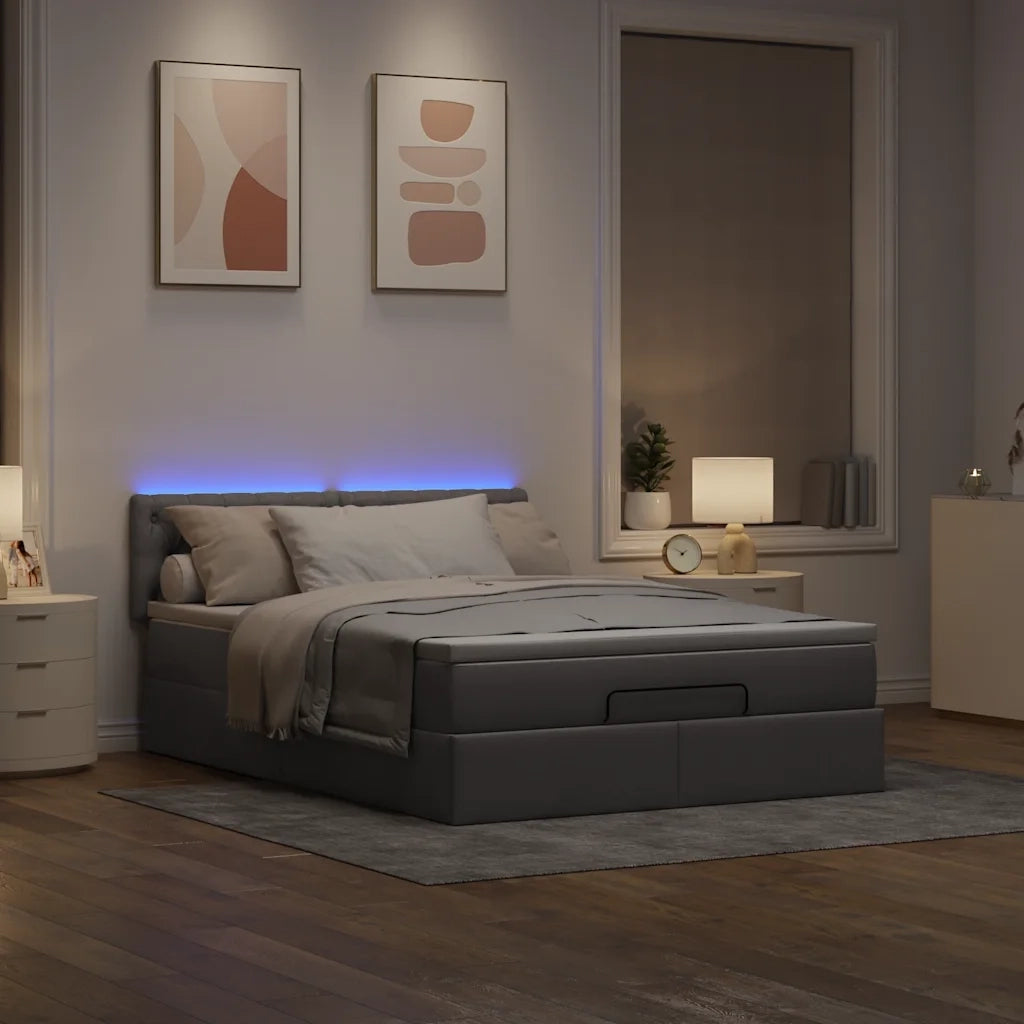 Pouf Letto con Materasso e LED Tortora 140x190 cm in Tessuto 3312392