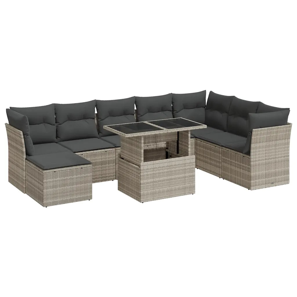 Set Divano da Giardino 9pz con Cuscini Grigio Chiaro Polyrattan 3326213