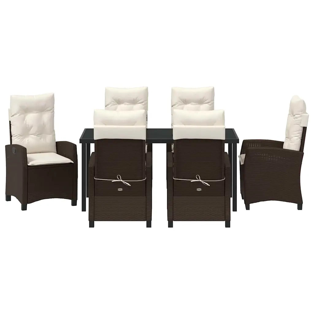 Set da Pranzo per Giardino con cuscino 7 pcs Marrone polyrattan