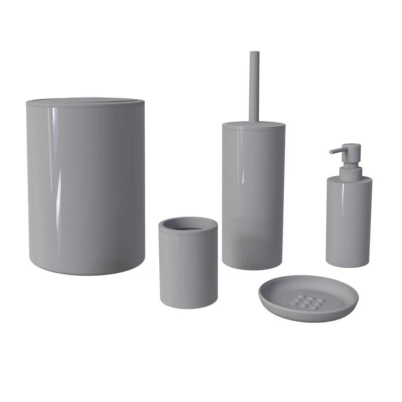 Set accessori bagno 5 pezzi ABS grigio – Serie Ruby