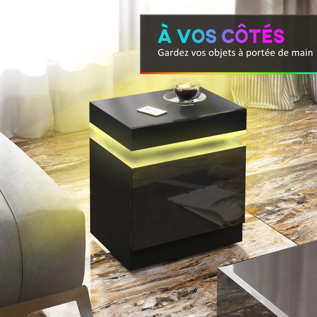 Comodino con luce LED RGB e 2 cassetti ¨C Xylo ¨C nero lucido