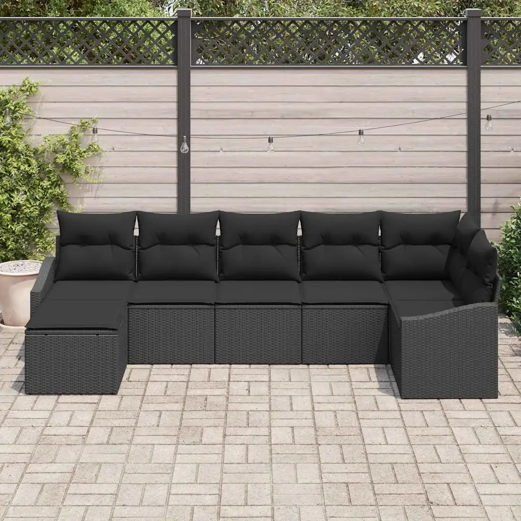 Set di divani con cuscino 7 pcs Nero polyrattan 3346813