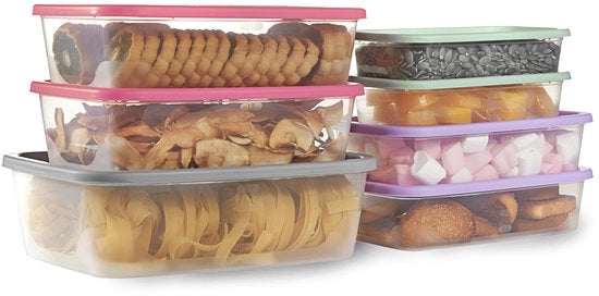 Set di contenitori per alimenti in plastica con coperchi, set di 7 pezzi