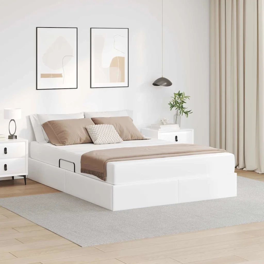 Letto con contenitore e materasso 2 pcs Bianco Pelle