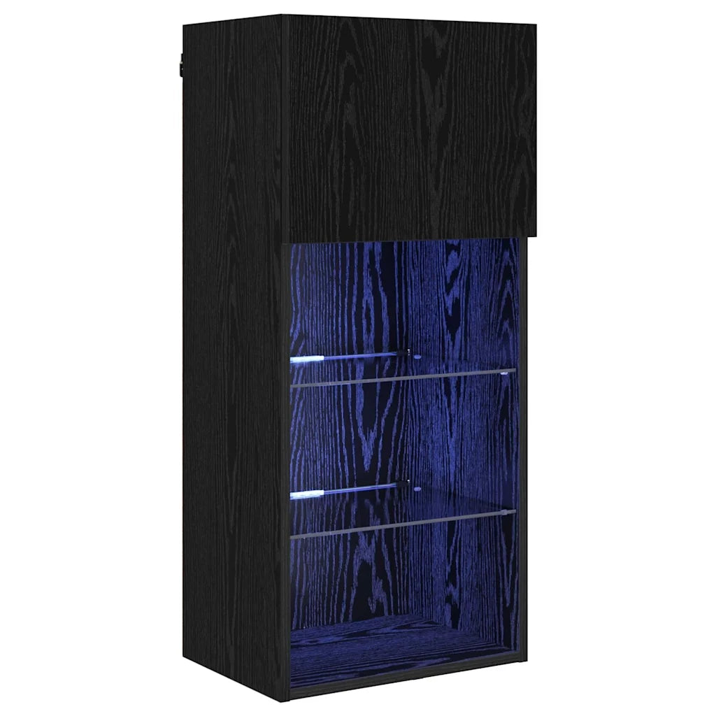 Mobile TV da Parete con LED Rovere Nero 40,5 x 30 x 90 cm 882958