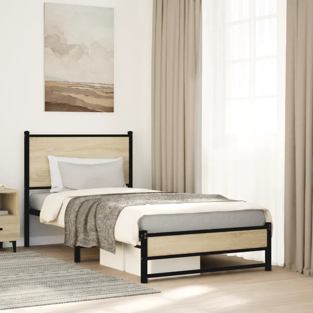 Letto singolo | Letto per adulti | Giroletto senza Materaso in Metallo Rovere Sonoma 75x190 cm