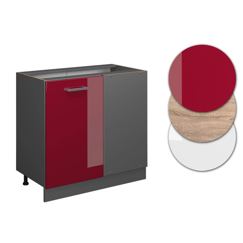 Mobile ad angolo cucina R-Line Rosso lucido/Antracite 86 cm, PL Rovere Vicco