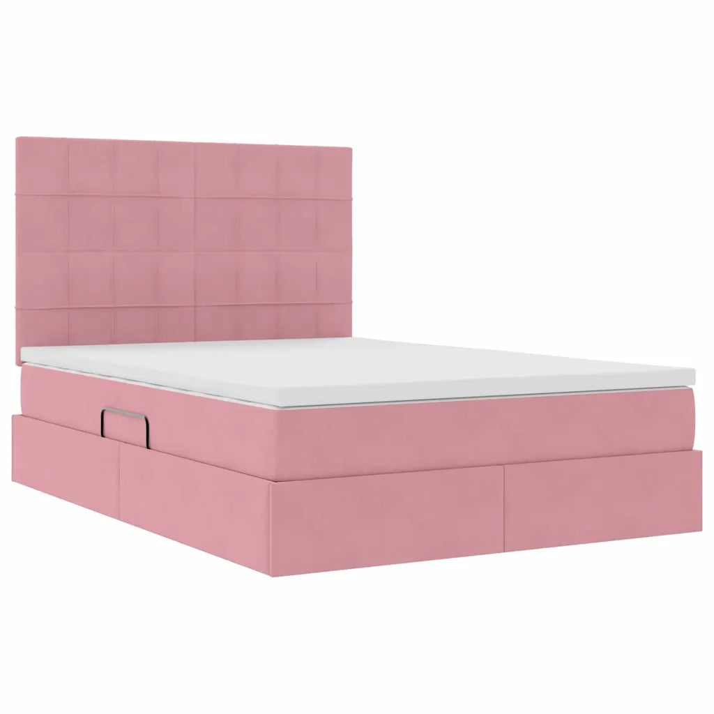 Letto con contenitore e materasso Rosa 140 x 200 cm Velluto 3372038