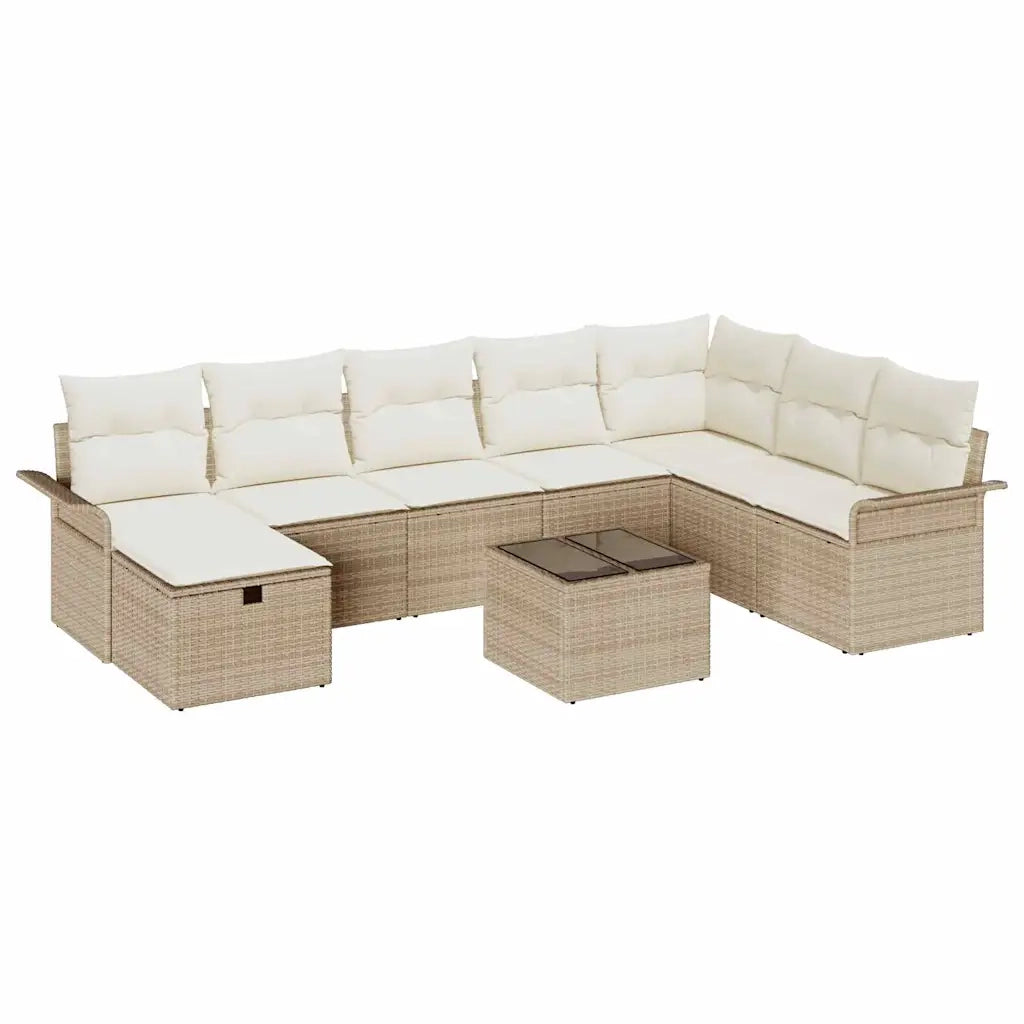 Set Divano da Giardino 9 pcs Beige e Crema polyrattan