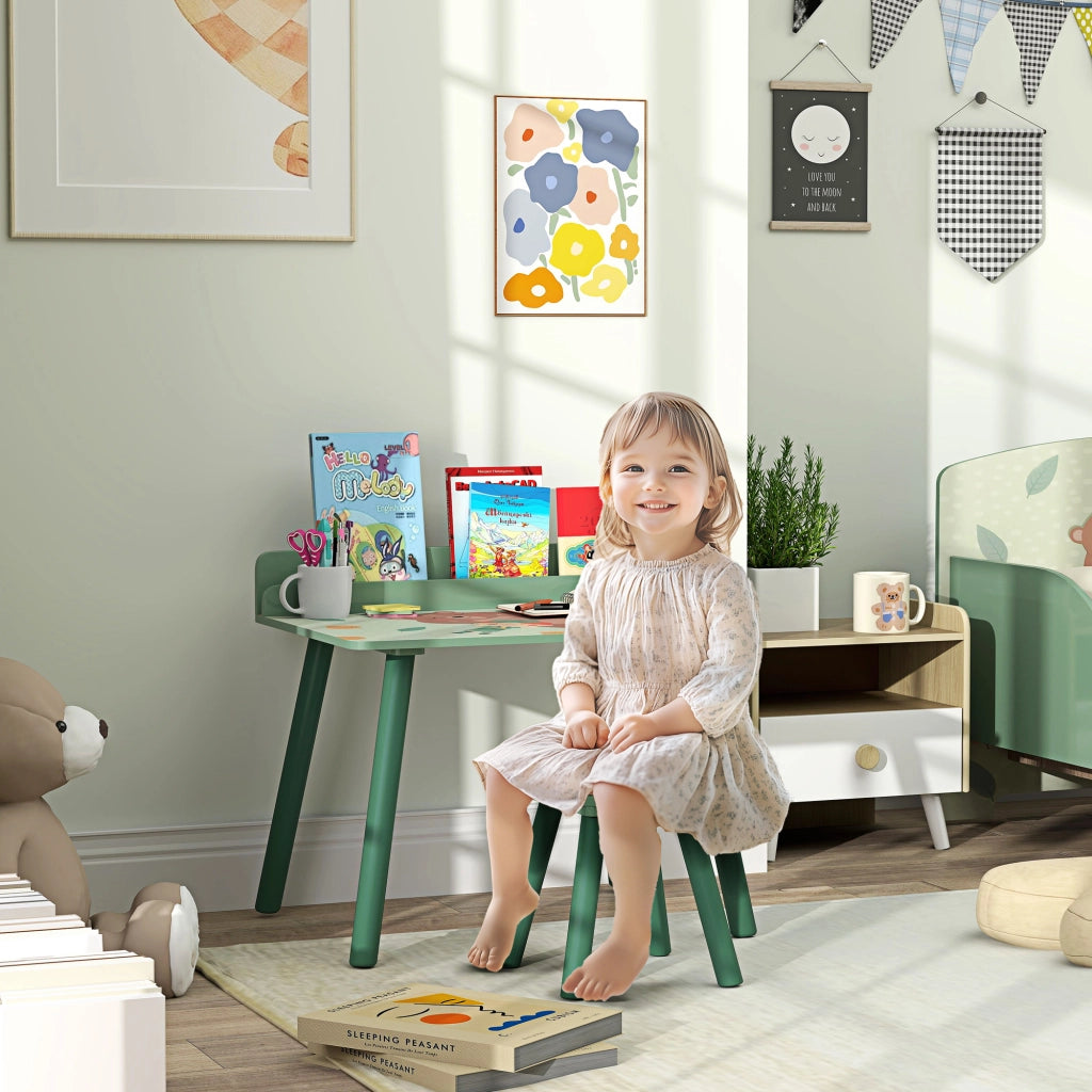 Set Tavolo e Sedia Bambini con Libreria ¨C Xylo ¨C Legno Verde per Cameretta +3 Anni