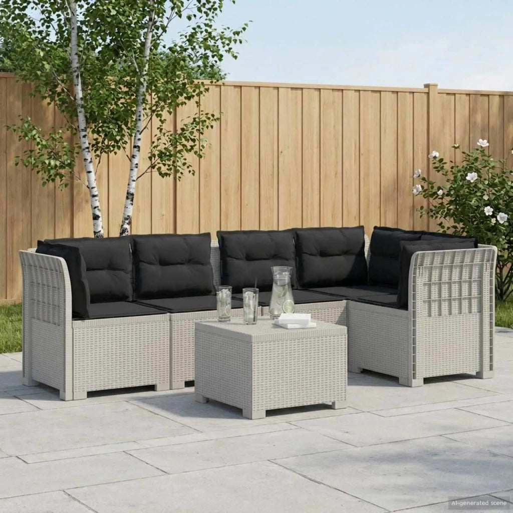 Divano da Giardino 5 Posti con Cuscini Stile Rattan PP Bianco 3444095