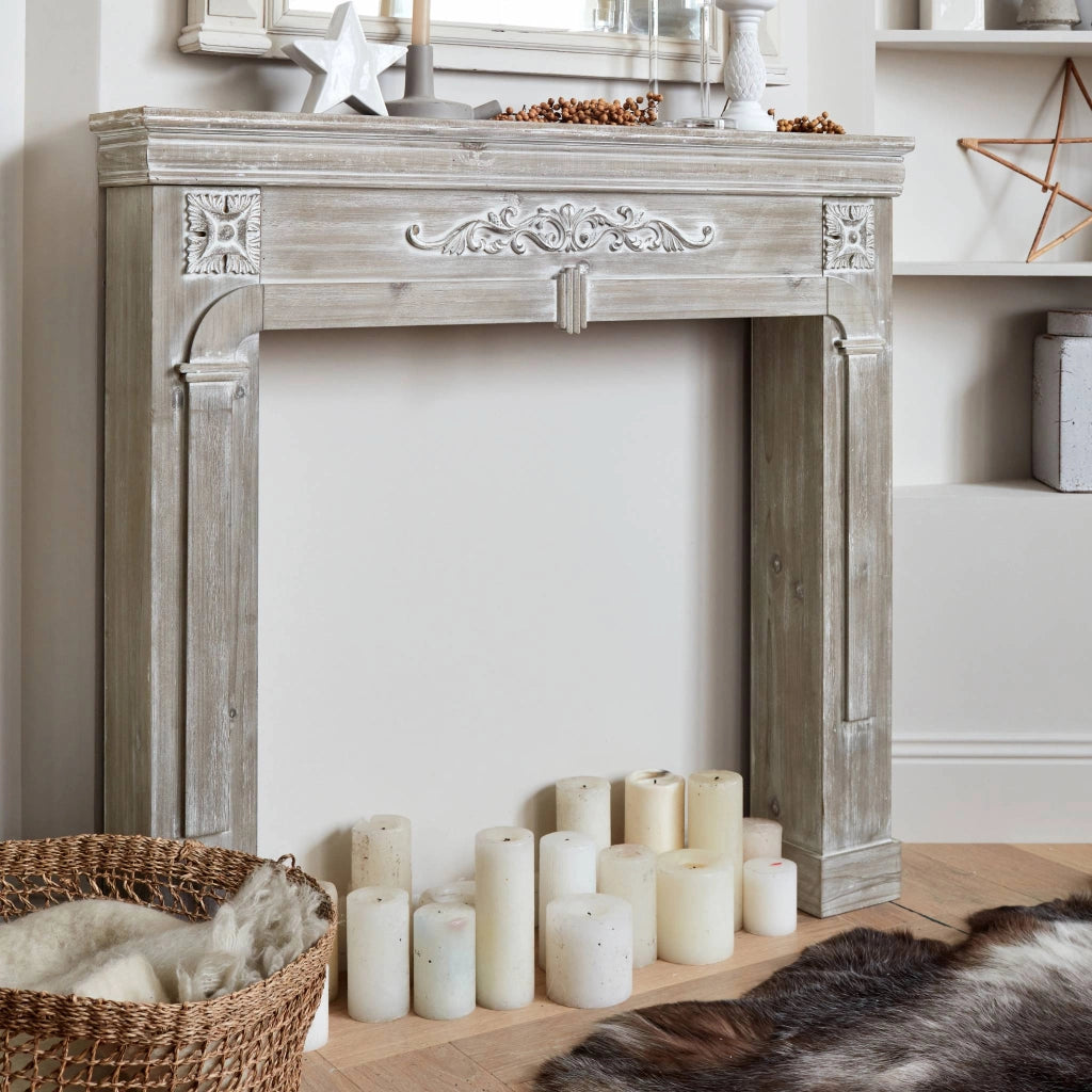Cornice per caminetto effetto legno, marrone sbiancato
