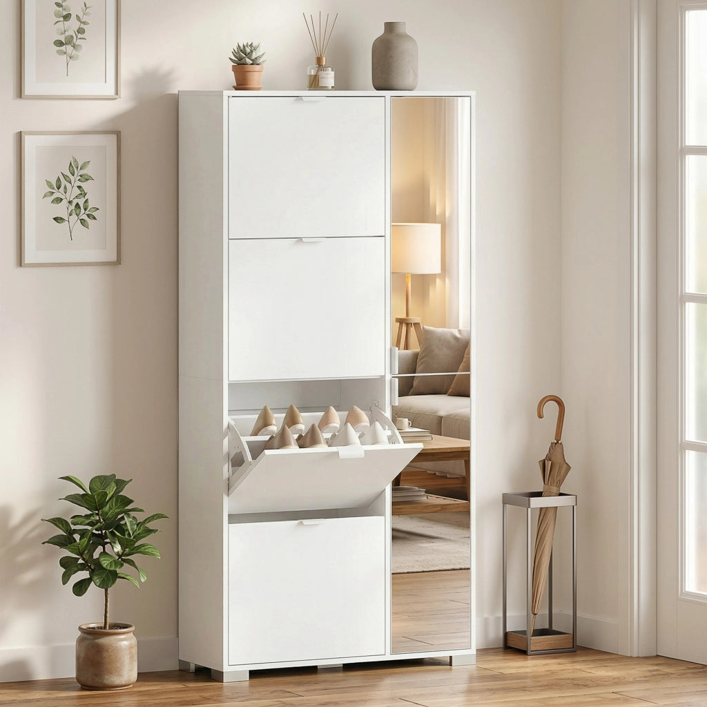 Scarpiera con specchio e 4 cassetti ¨C zephmum ¨C bianco