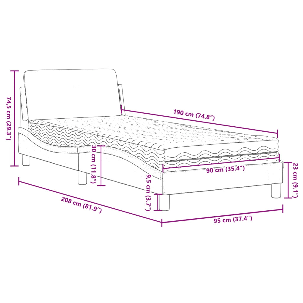Letto con Materasso-Struttura Letto con Materasso Dover Cappuccino 90x190 cm Similpelle