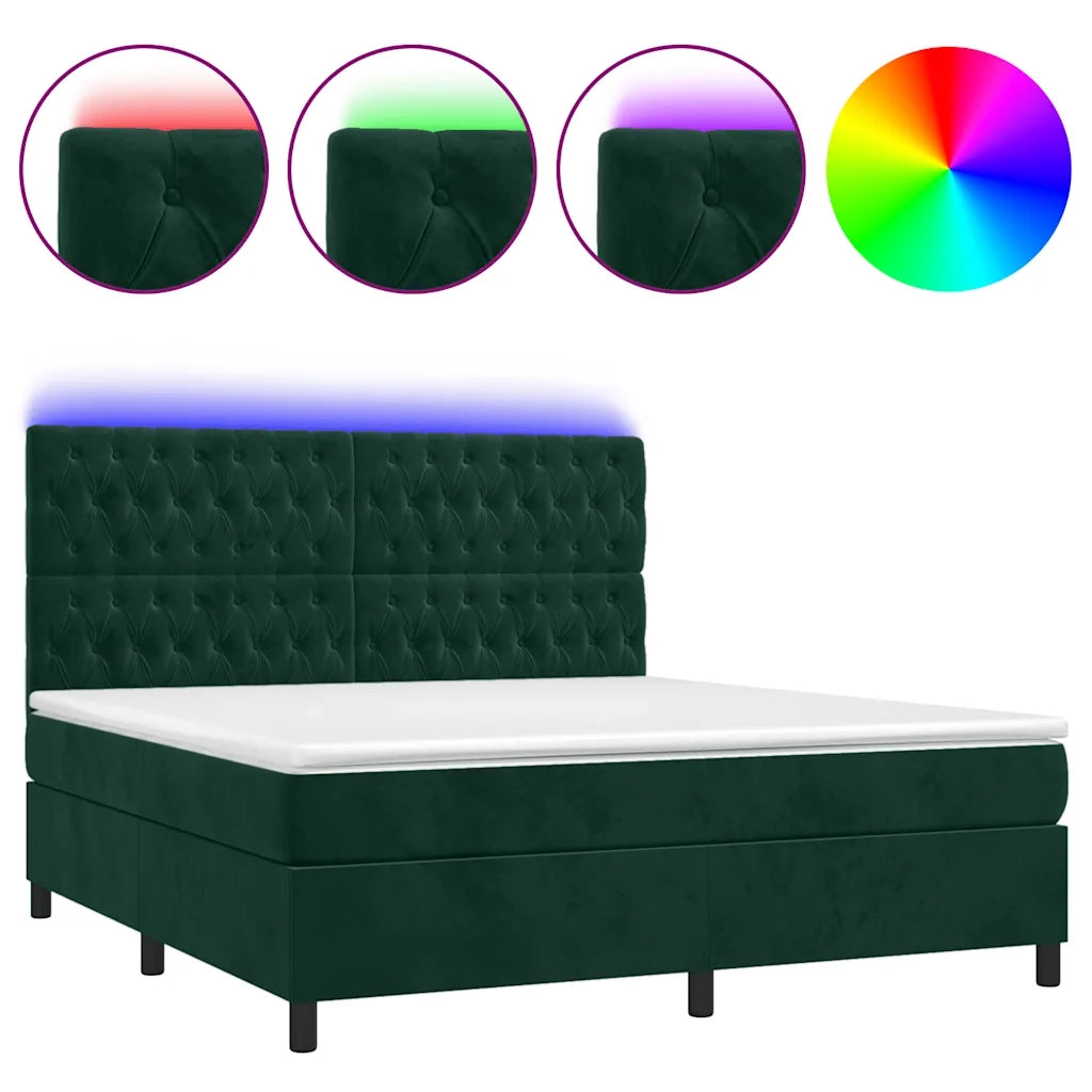 Letto a Molle con Materasso e LED Verde Scuro 160x200cm Velluto 3136314