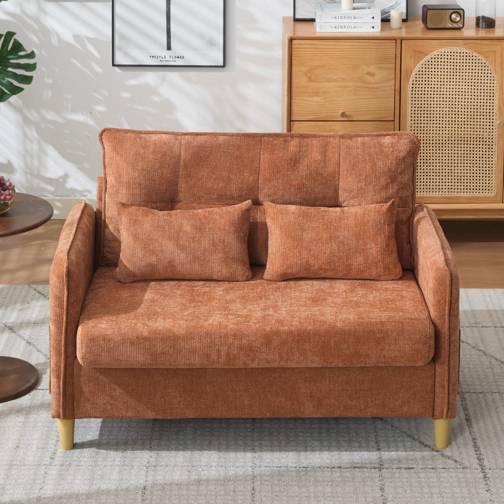 DIVANO 2 POSTI 127 cm in Chenille Marrone con braccioli