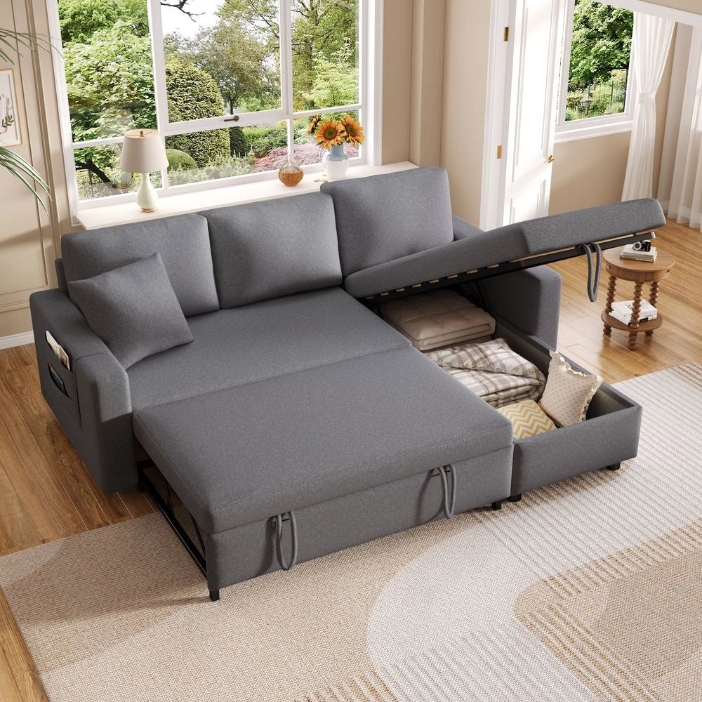 Divano letto angolare - Xylo - Forma L, chaise longue reversibile, grigio