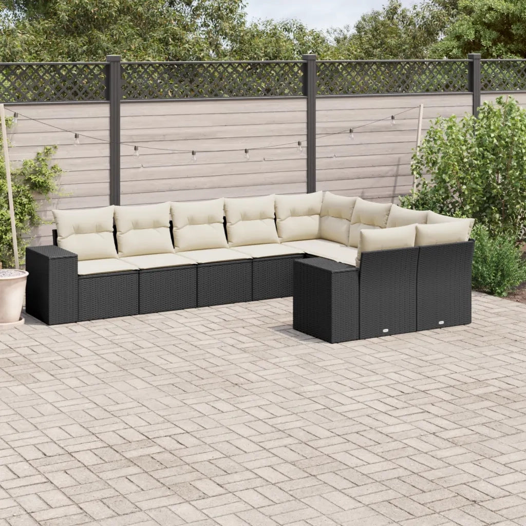 Set Divani da Giardino 9 pz con Cuscini Nero in Polyrattan 3223035