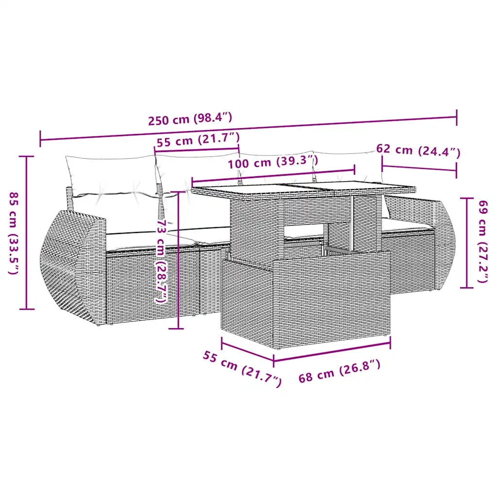 Set Divano da Giardino 5 pz con Cuscini Marrone in Polyrattan 3268363