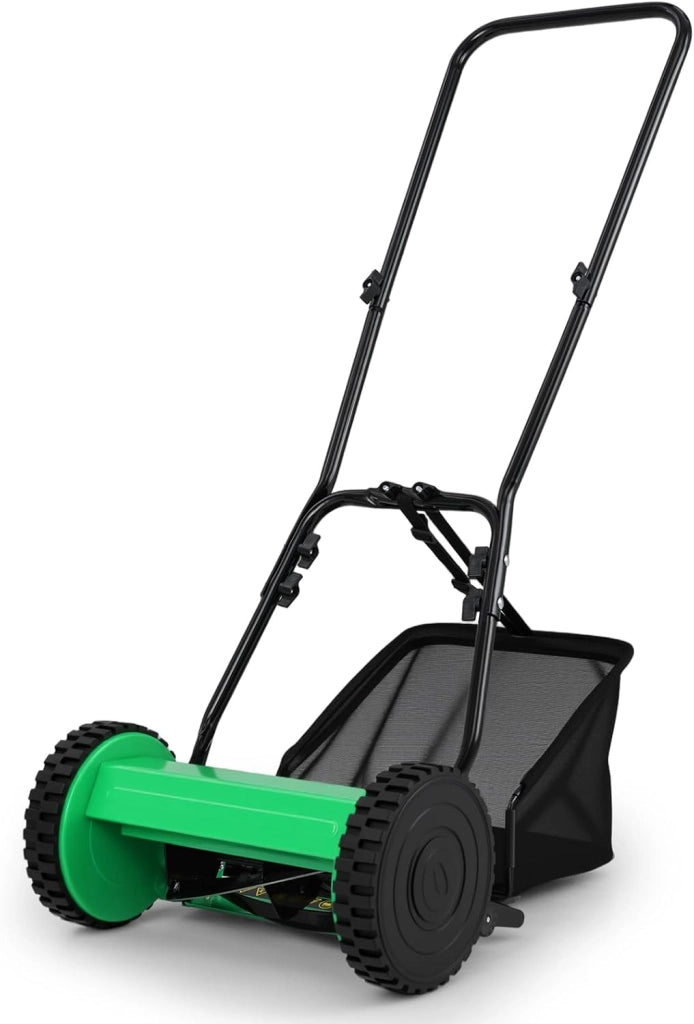 Tagliaerba a Spinta, Tosaerba Manuale con Larghezza di Taglio di 30 cm, Raccoglitore da 18,5 L & Altezza di Taglio Regolabile 15-40 mm, 2 Ruote Antiscivolo, per Giardino (Verde)