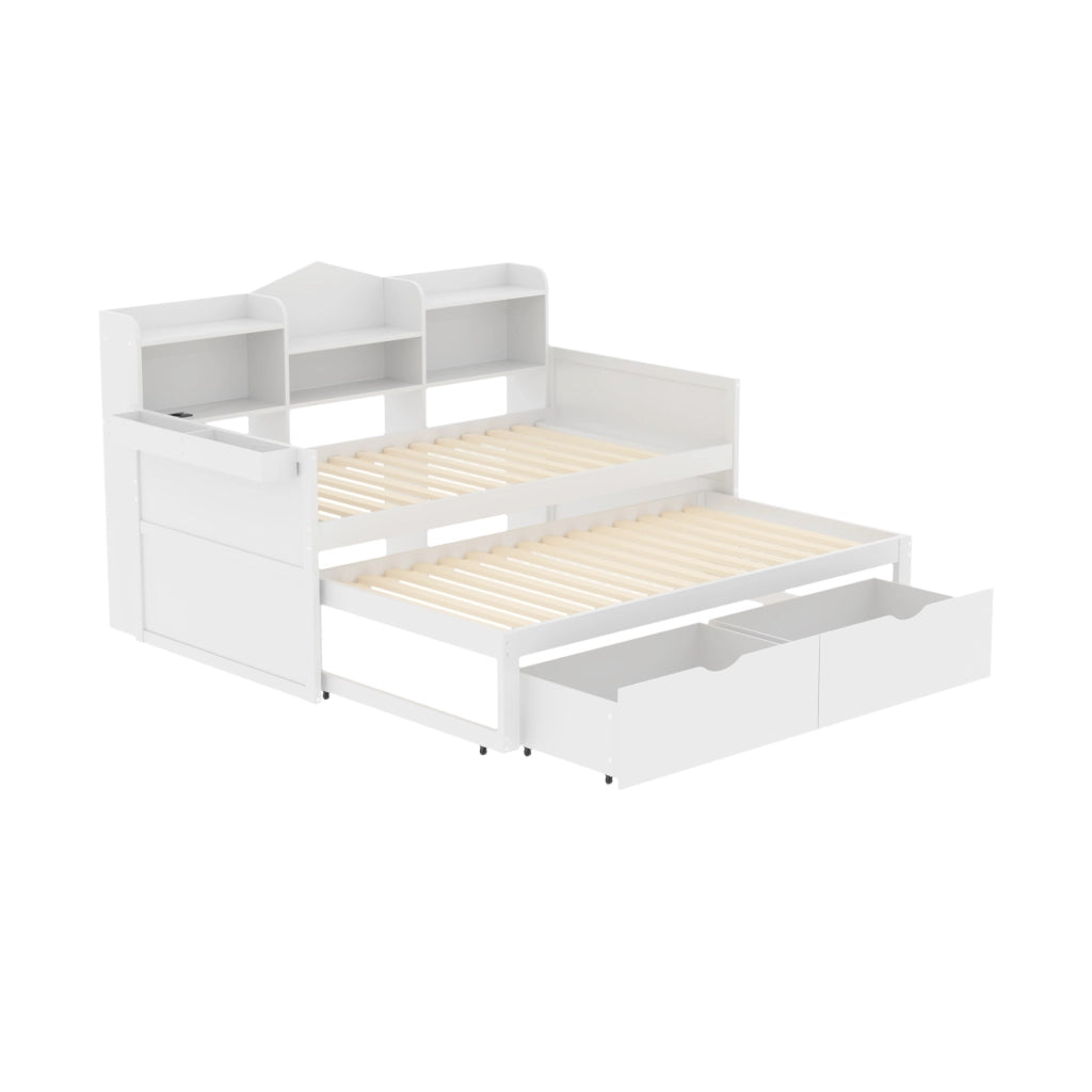 LETTO estraibile singolo 90x200 cm bianco con 2 cassetti