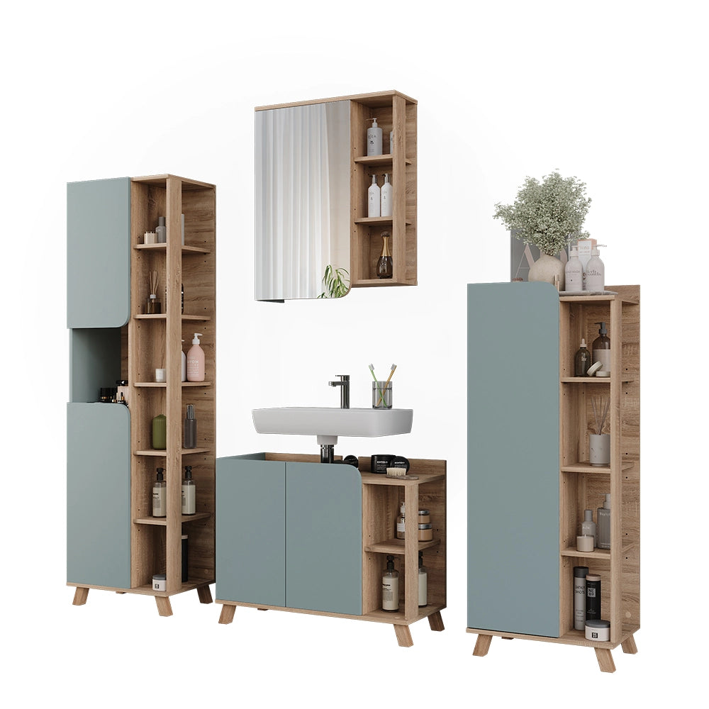 Vicco Set di mobili da bagno Sonoma/blu 4 parti