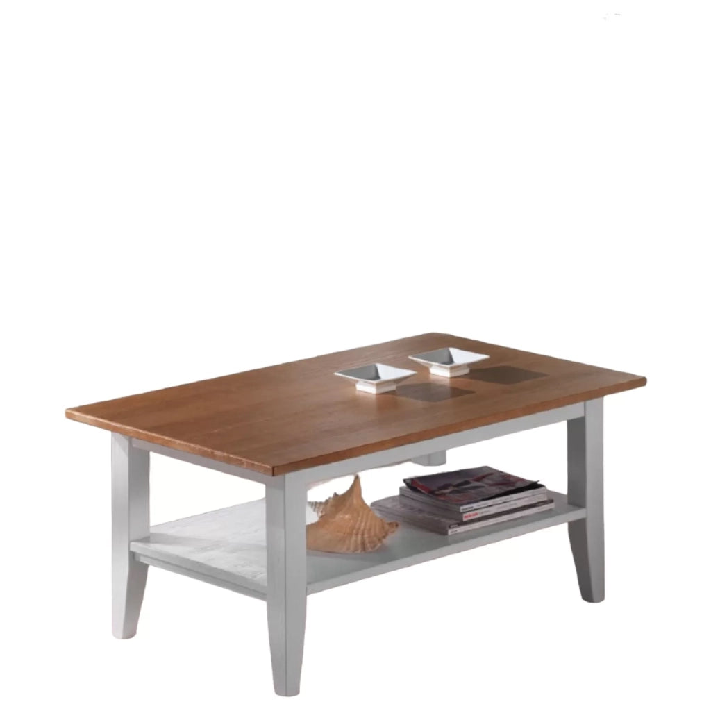 Tavolino shabby rettangolare in legno bianco/naturale l.100 p.60 h.45 - Mobili 2G