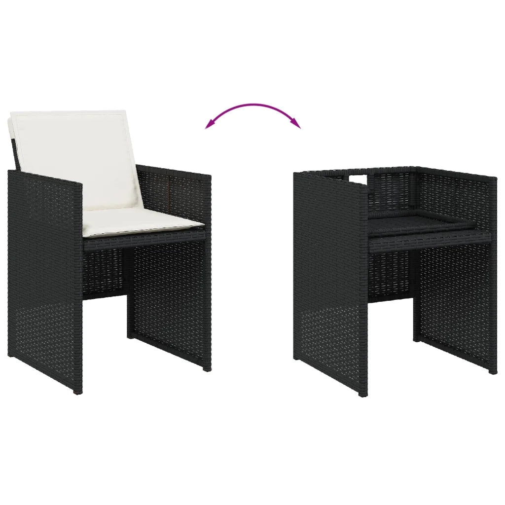 Set da Pranzo da Giardino 9 pz con Cuscini Nero in Polyrattan 3277730