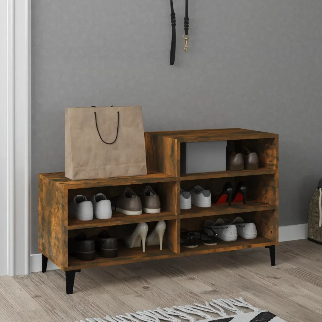 Scarpiera-Scaffale per scarpe Rovere Fumo 102x36x60 cm in Legno Multistrato 937288