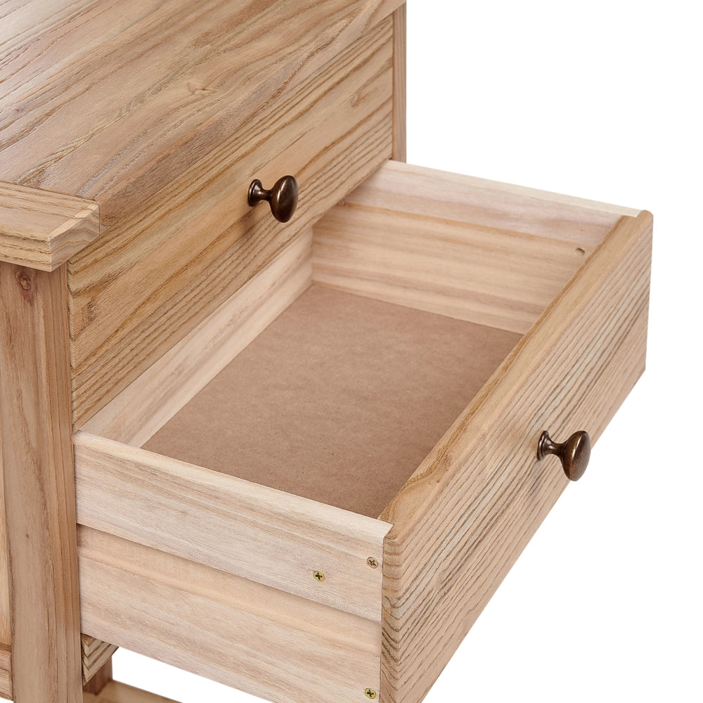 Consolle decorativa con 2 cassetti 74 cm in legno chiaro stile rustico
