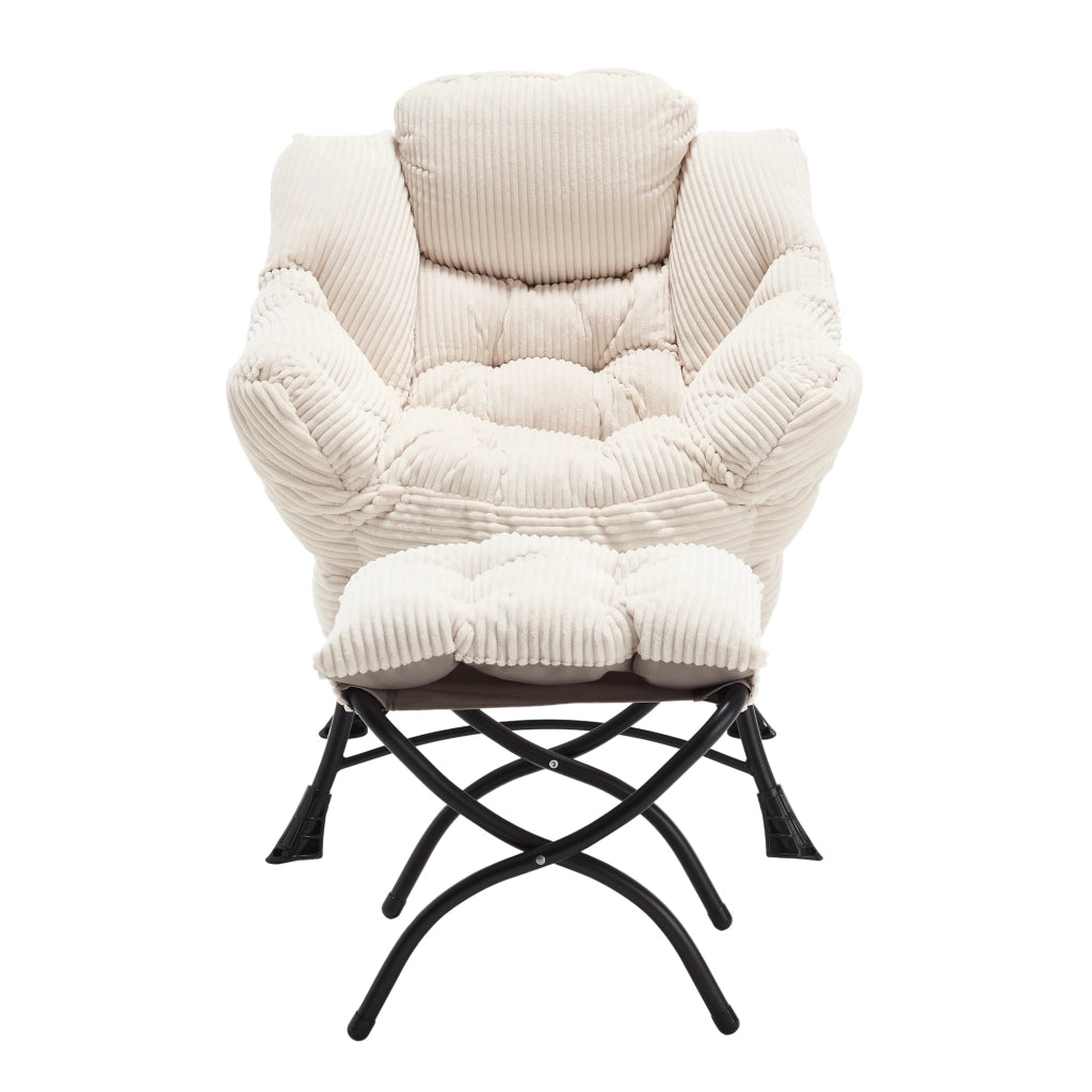 Poltrona da salotto con pouf; tasca laterale e braccioli; in acciaio; bianco